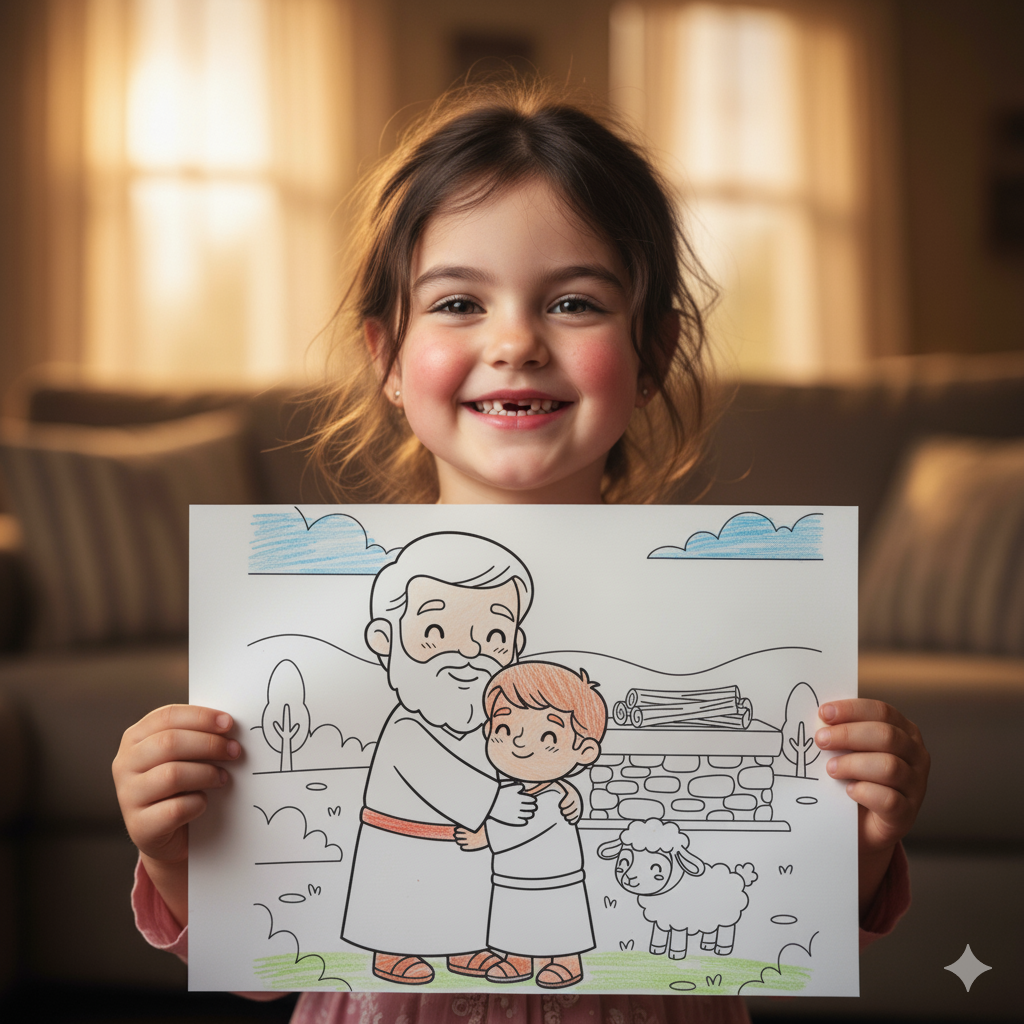 Crianças sorrindo enquanto pintam desenhos bíblicos